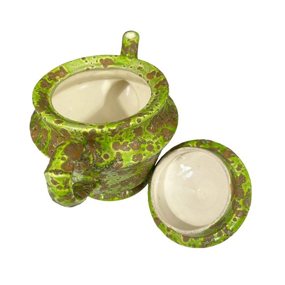 Vtg 70s Acid Green Psychadelic Splatter Mold Made Hand Painted 7" Ceramic Teapot - Picture 7 of 9